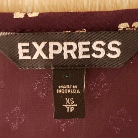 Express Bohemian Semi Sheer Blouse Metallic Print Purple XS - Picture 6 of 7